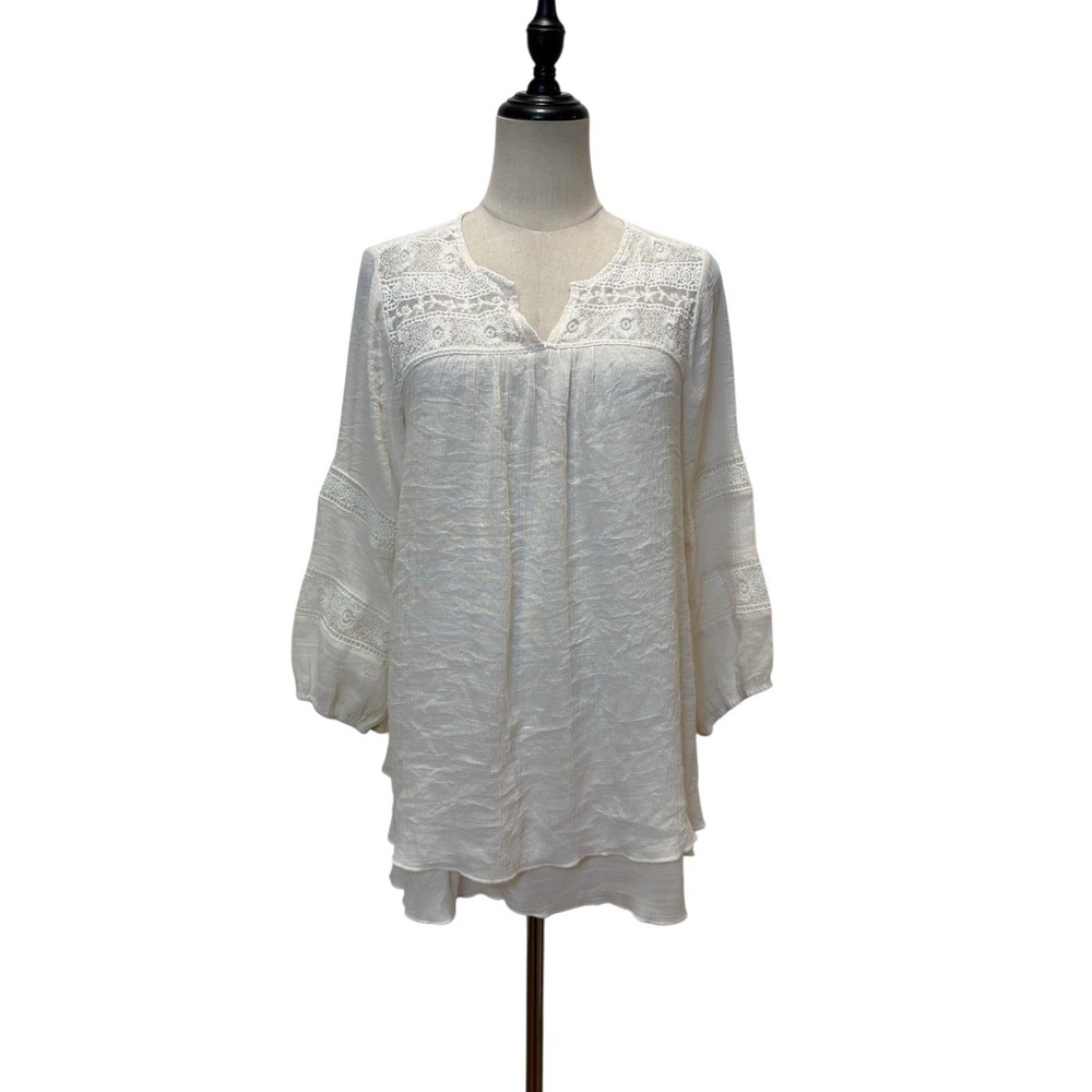 Women's Peasent Blouse Top Sz Ivory Lace‎ Boho Cottagecore Fairy Renaissance